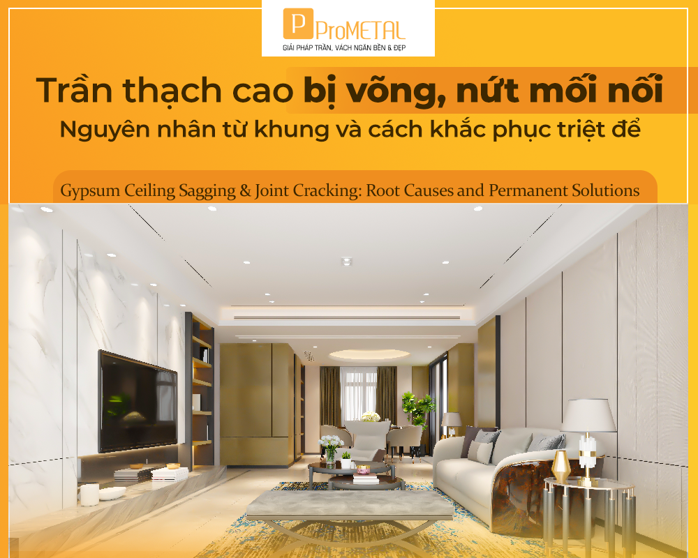 Trần thạch cao bị võng nứt mối nối và giải pháp xử lý từ ProMETAL