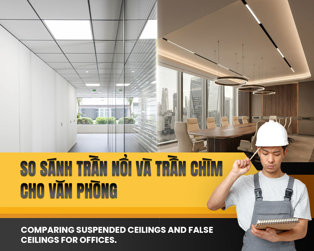 So sánh trần nổi và trần chìm cho văn phòng